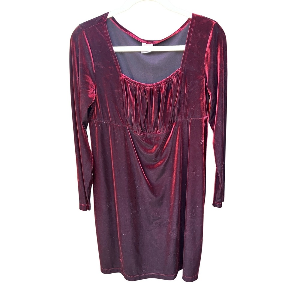 Womens Vtg 90s Y2K Babydoll Burgundy Velvet Dress Size L Grunge Fairy Coquette‎